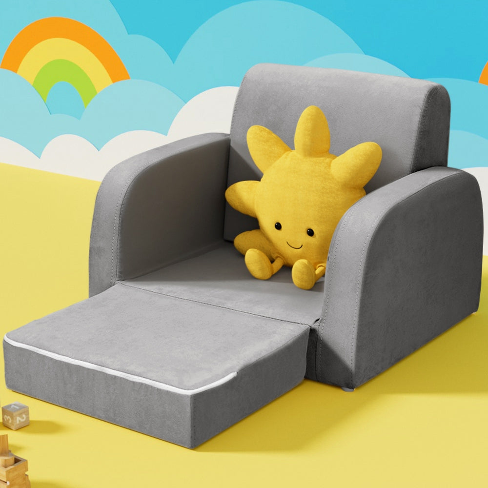 Marlook Kids Sofa 2 Seater Children Flip Open Couch Lounger Armchair Soft Grey