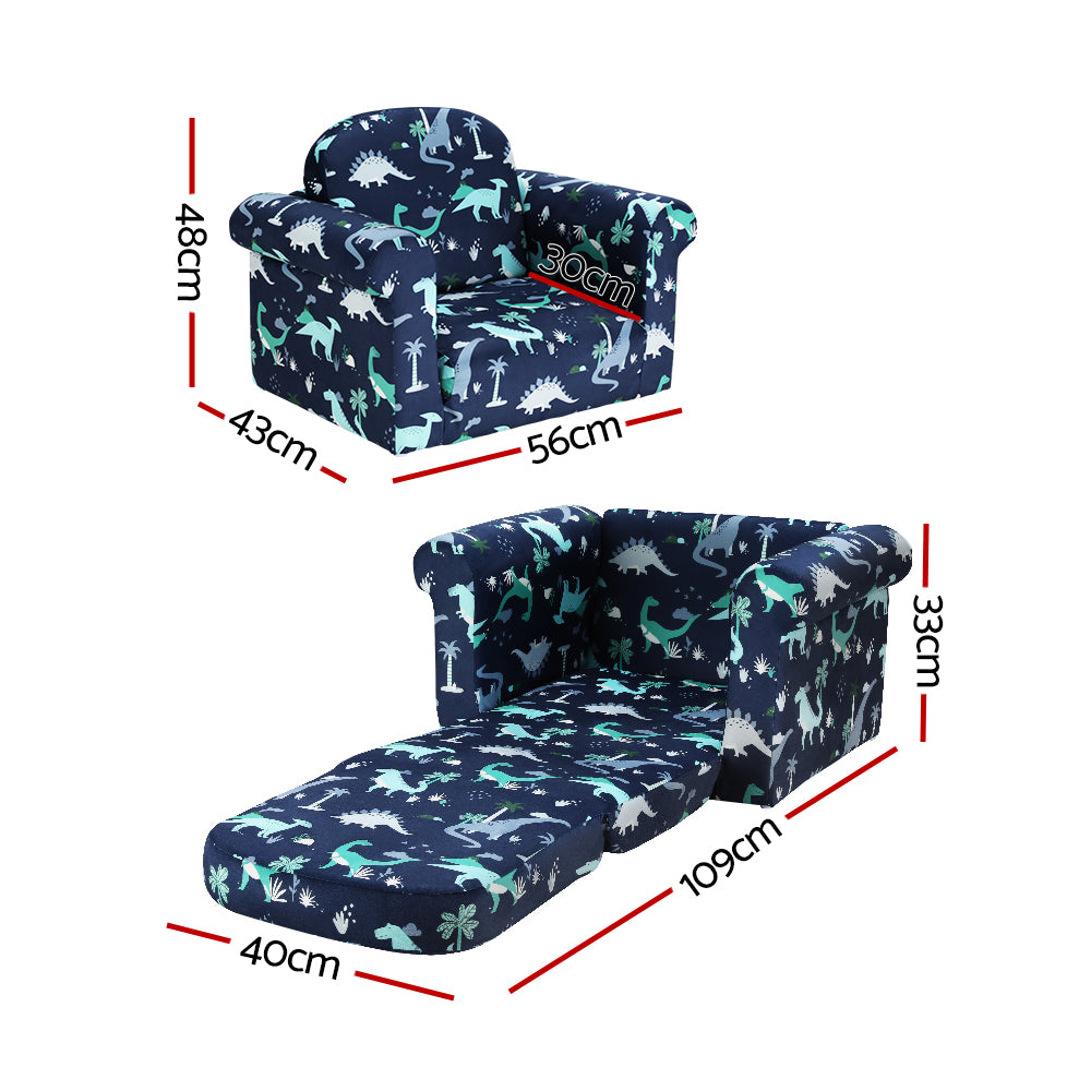 Marlook Kids Sofa 2 Seater Children Flip Open Couch Lounger Armchair Dinosaur Navy