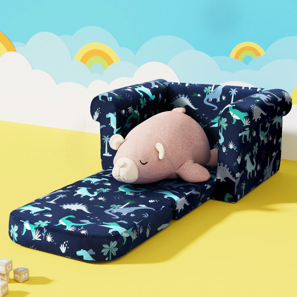 Marlook Kids Sofa 2 Seater Children Flip Open Couch Lounger Armchair Dinosaur Navy
