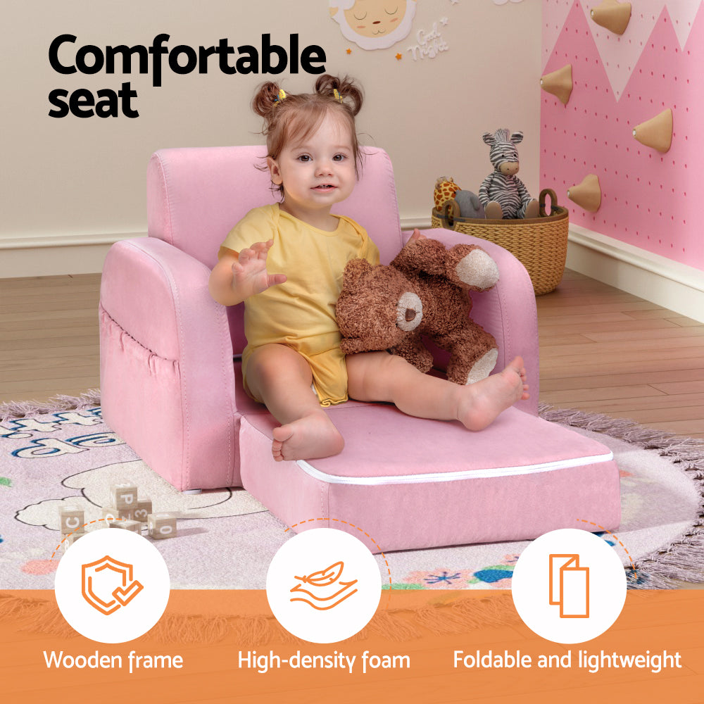 Marlook Kids Sofa 2 Seater Children Flip Open Couch Lounger Armchair Soft Pink