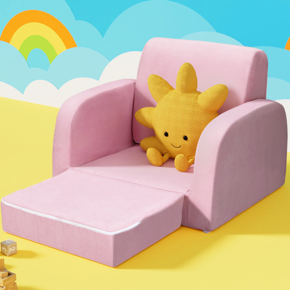 Marlook Kids Sofa 2 Seater Children Flip Open Couch Lounger Armchair Soft Pink