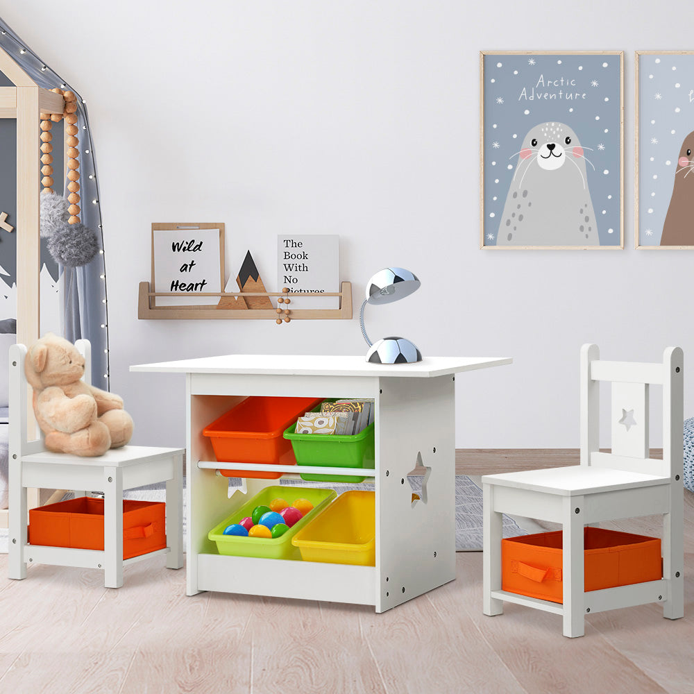Marlook 3PCS Kids Table and Chairs Set Children Furniture Play Toys Storage Box