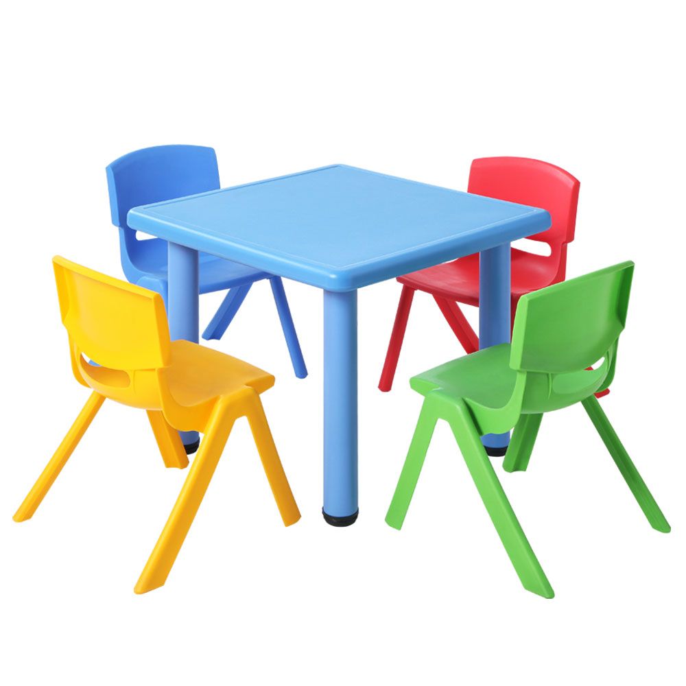 Marlook 5PCS Kids Table and Chairs Set Children Study Desk Furniture Plastic 4 Chairs