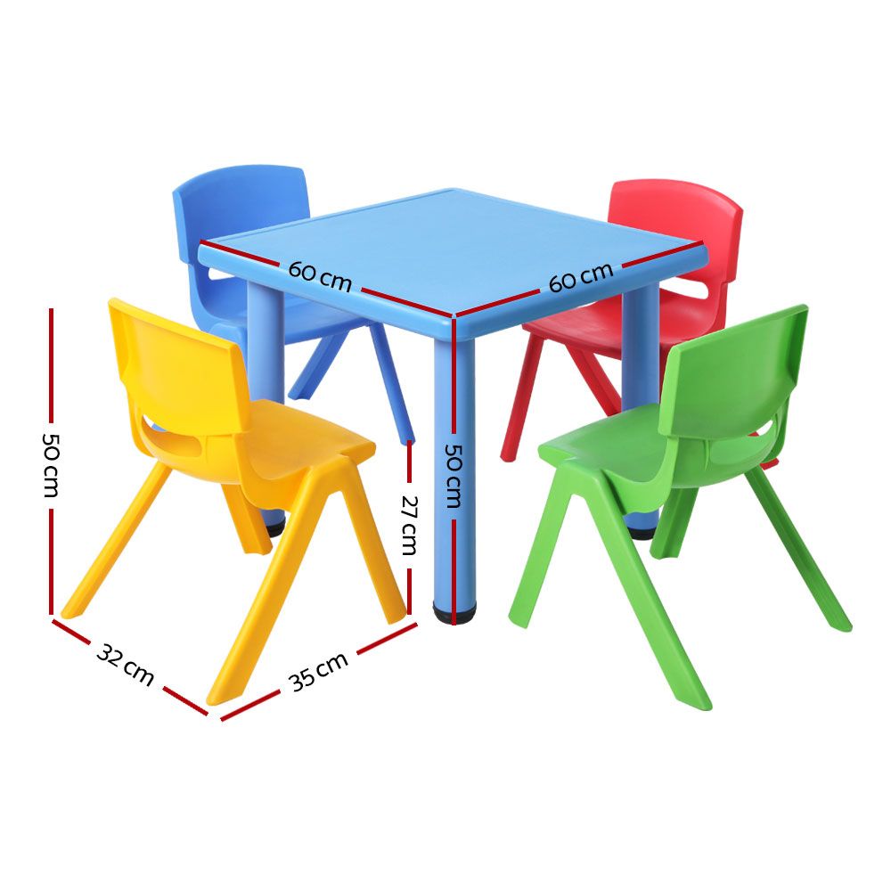 Marlook 5PCS Kids Table and Chairs Set Children Study Desk Furniture Plastic 4 Chairs