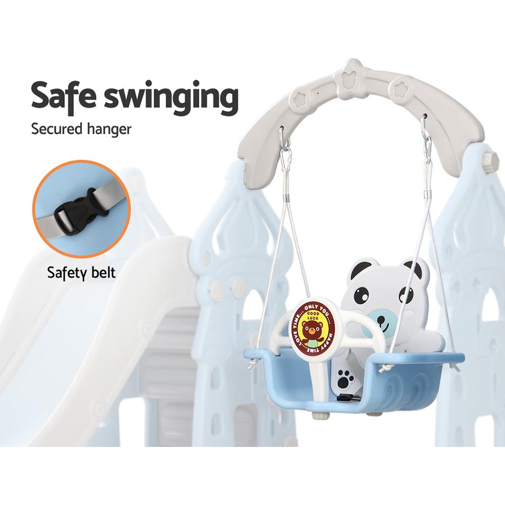 Marlook Kids Slide Swing Set Basketball Hoop Rings Outdoor Playground 170cm Blue