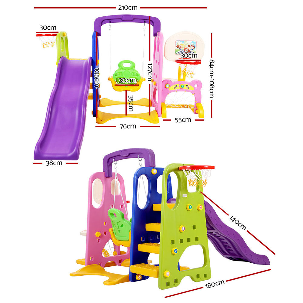 Marlook Kids Slide Swing Set Basketball Hoop Study Table Outdoor Toys 140cm Purple