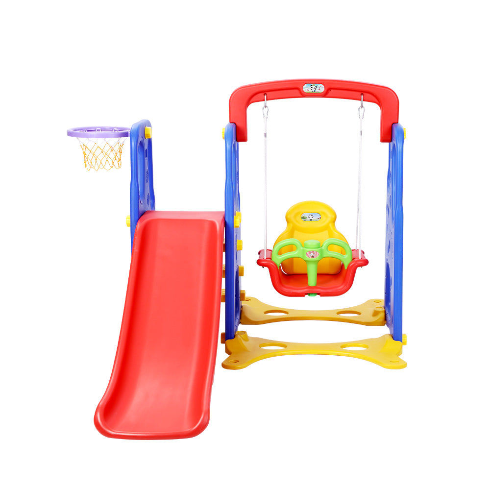 Marlook Kids Slide Swing Set Basketball Hoop Outdoor Playground Toys 120cm Blue