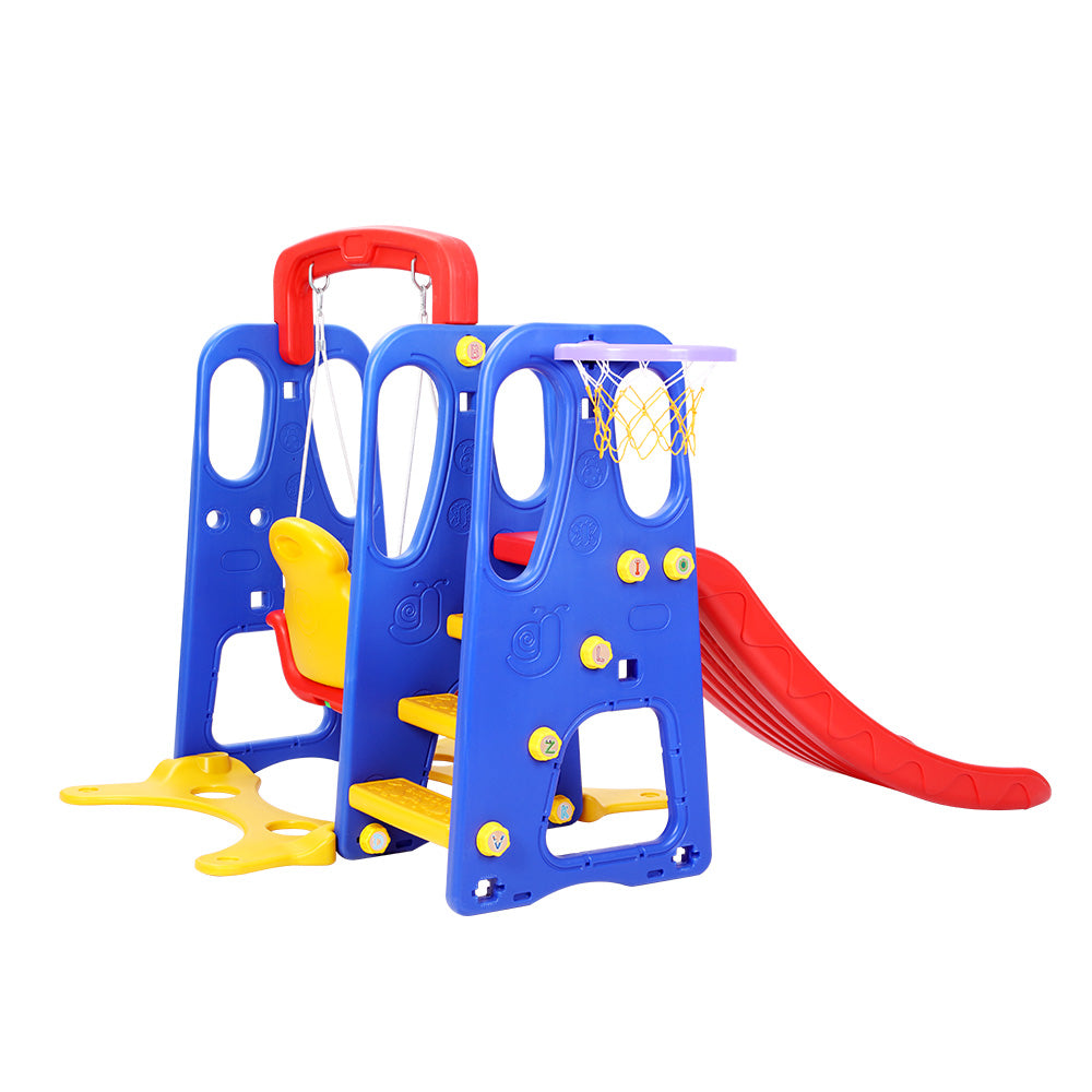 Marlook Kids Slide Swing Set Basketball Hoop Outdoor Playground Toys 120cm Blue
