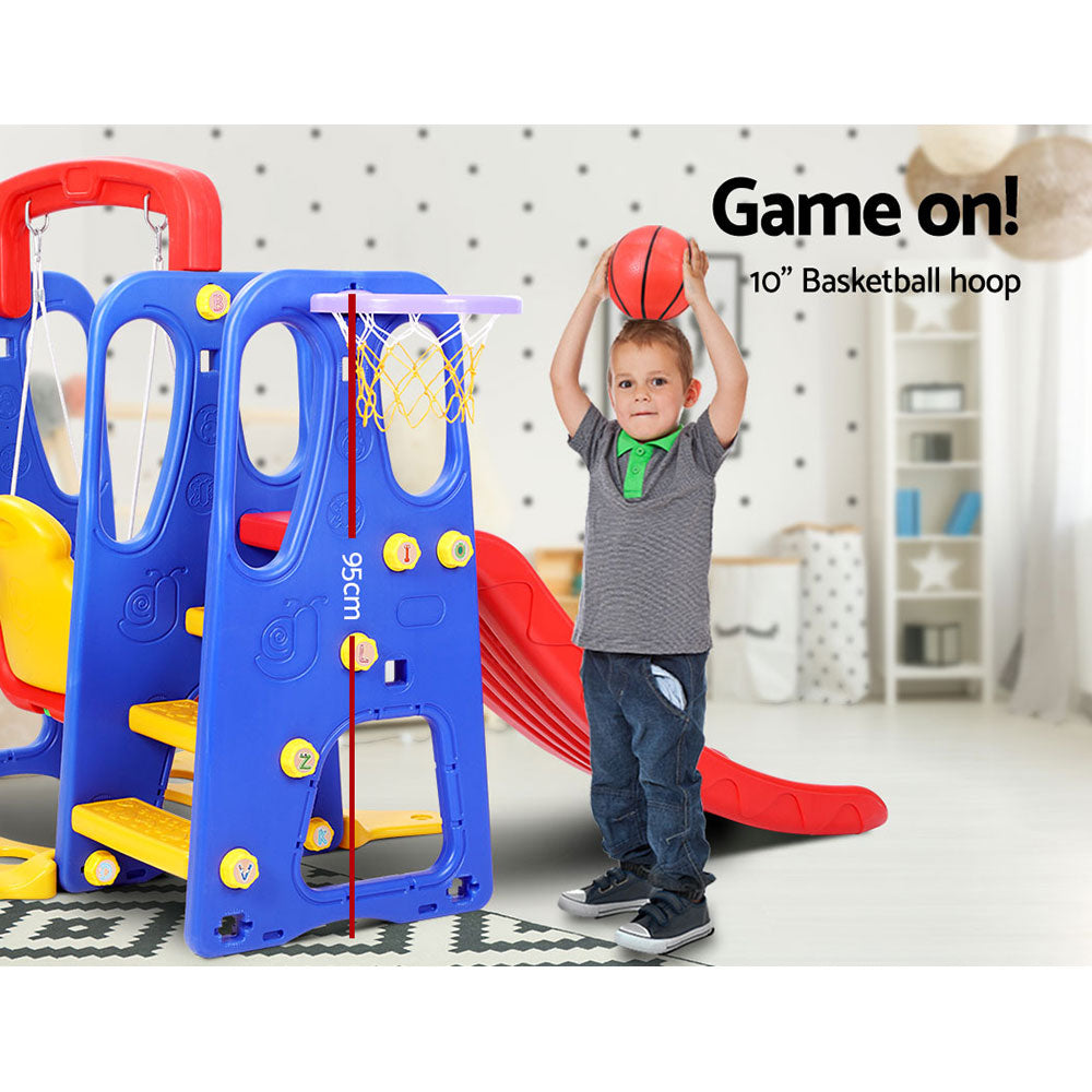 Marlook Kids Slide Swing Set Basketball Hoop Outdoor Playground Toys 120cm Blue