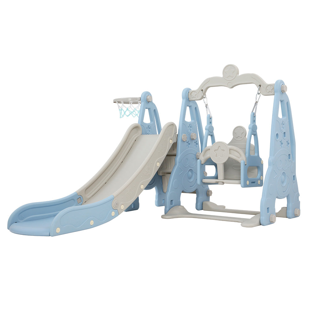 Marlook Kids Slide Swing Set Basketball Hoop Outdoor Playground Toys 170cm Blue