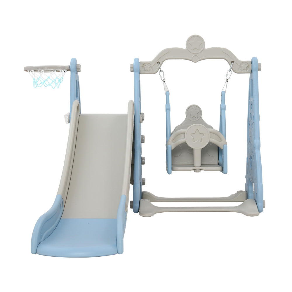 Marlook Kids Slide Swing Set Basketball Hoop Outdoor Playground Toys 170cm Blue