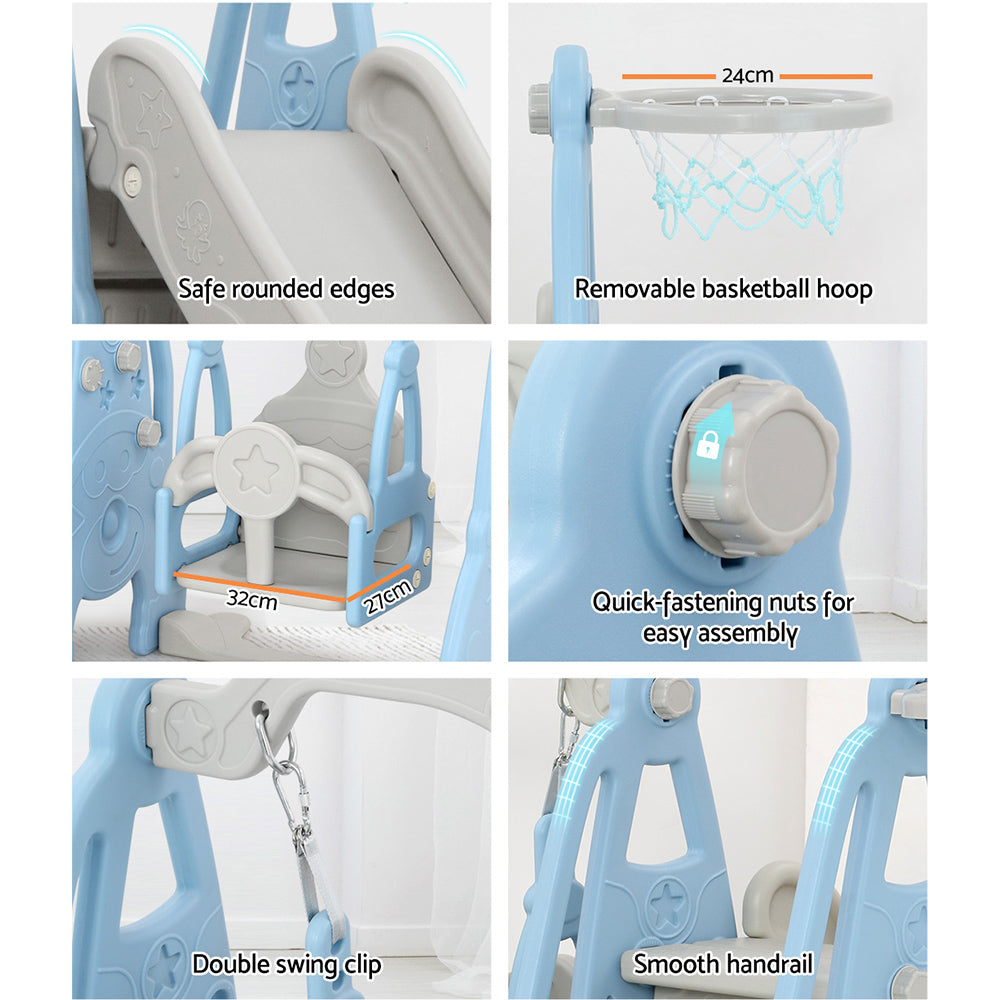 Marlook Kids Slide Swing Set Basketball Hoop Outdoor Playground Toys 170cm Blue