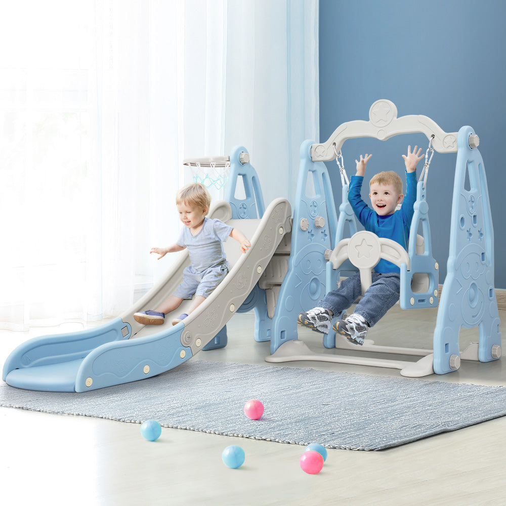 Marlook Kids Slide Swing Set Basketball Hoop Outdoor Playground Toys 170cm Blue