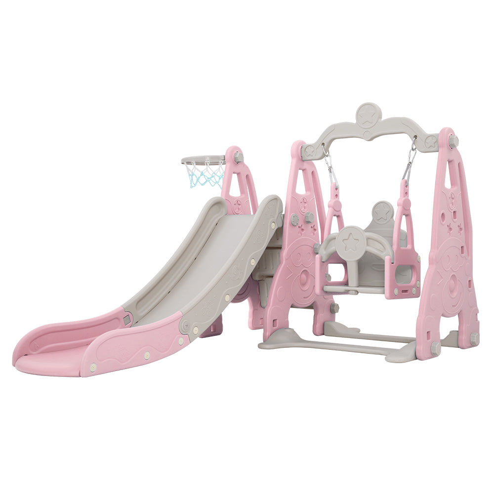 Marlook Kids Slide Swing Set Basketball Hoop Outdoor Playground Toys 170cm Pink