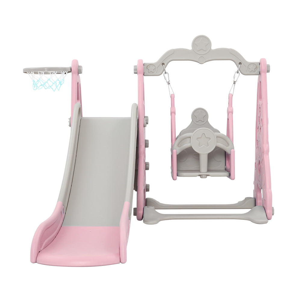 Marlook Kids Slide Swing Set Basketball Hoop Outdoor Playground Toys 170cm Pink