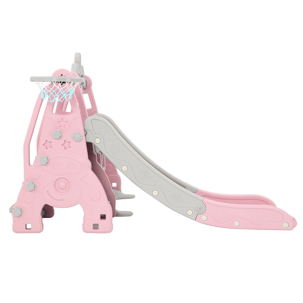 Marlook Kids Slide Swing Set Basketball Hoop Outdoor Playground Toys 170cm Pink