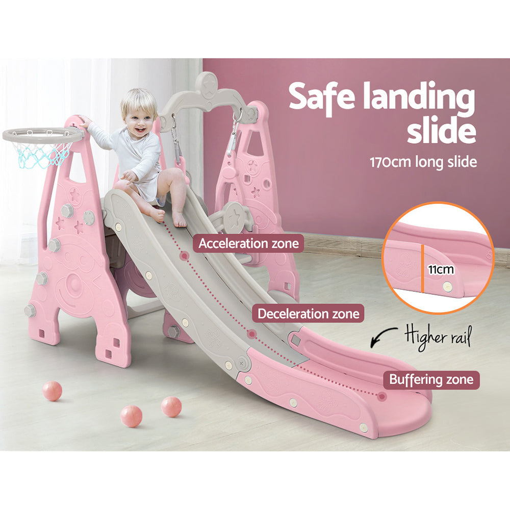 Marlook Kids Slide Swing Set Basketball Hoop Outdoor Playground Toys 170cm Pink