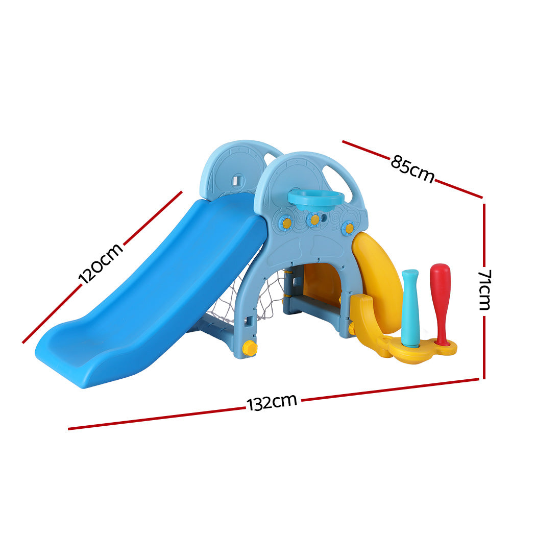 Marlook Kids Slide Set Baseball Bat Basketball Hoop Outdoor Playground 120cm Blue