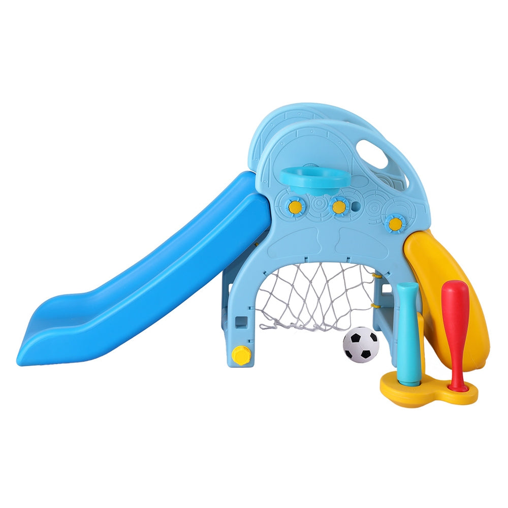 Marlook Kids Slide Set Baseball Bat Basketball Hoop Outdoor Playground 120cm Blue