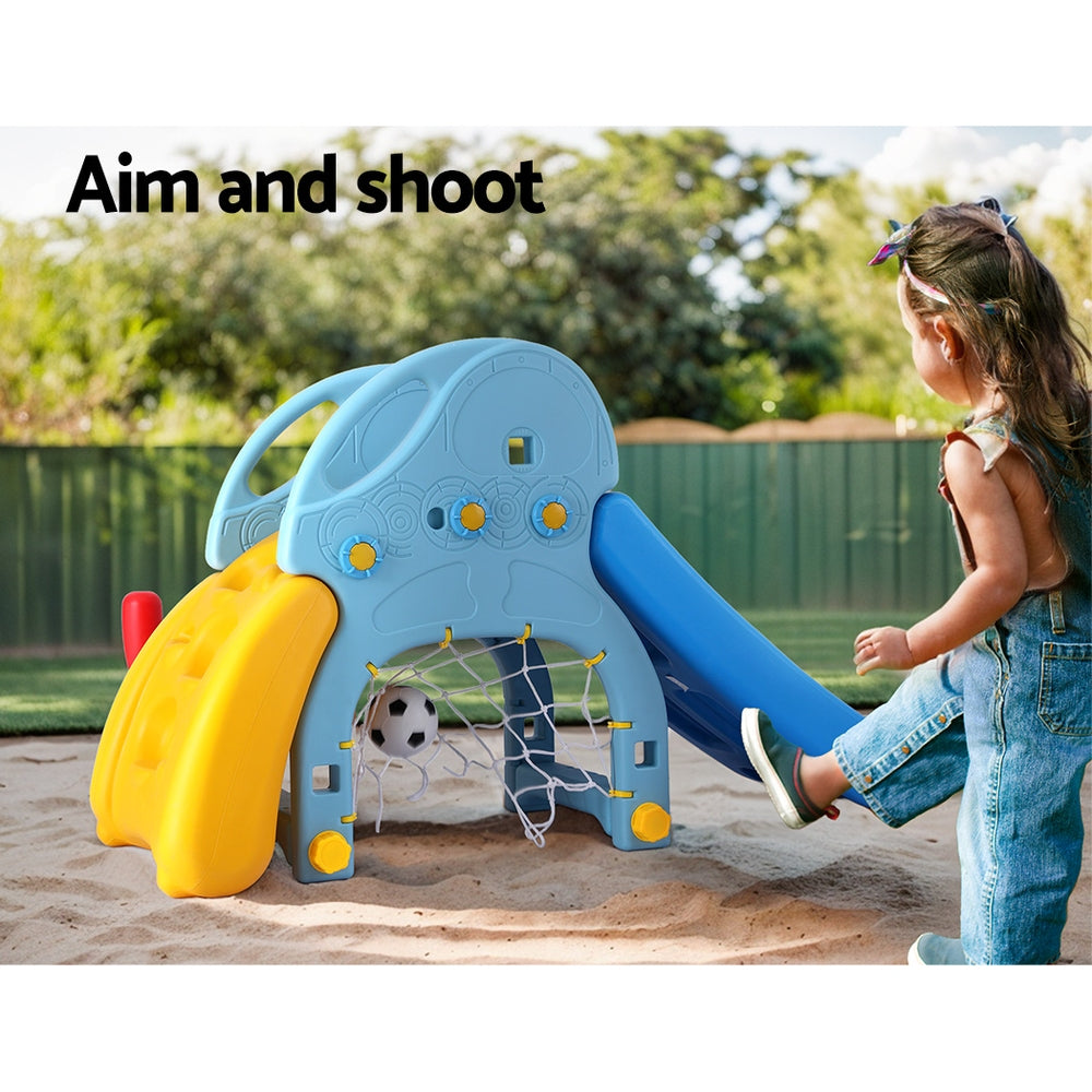 Marlook Kids Slide Set Baseball Bat Basketball Hoop Outdoor Playground 120cm Blue