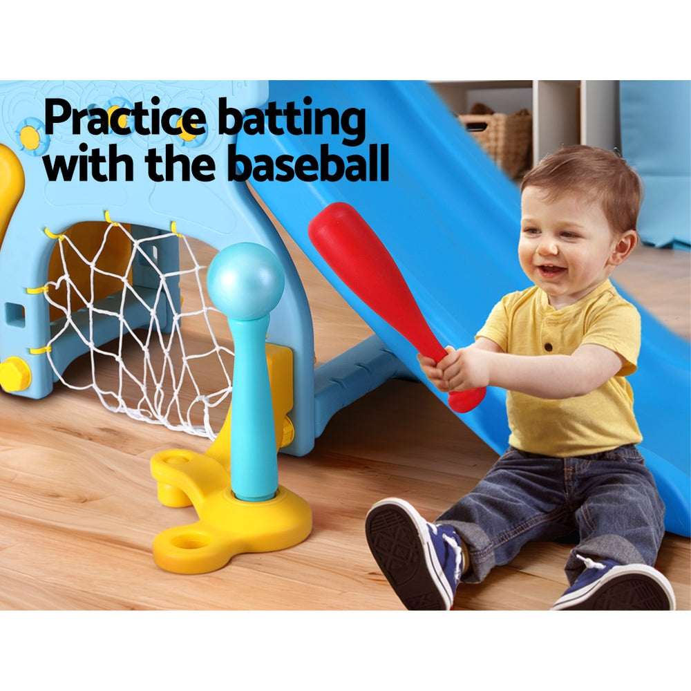 Marlook Kids Slide Set Baseball Bat Basketball Hoop Outdoor Playground 120cm Blue