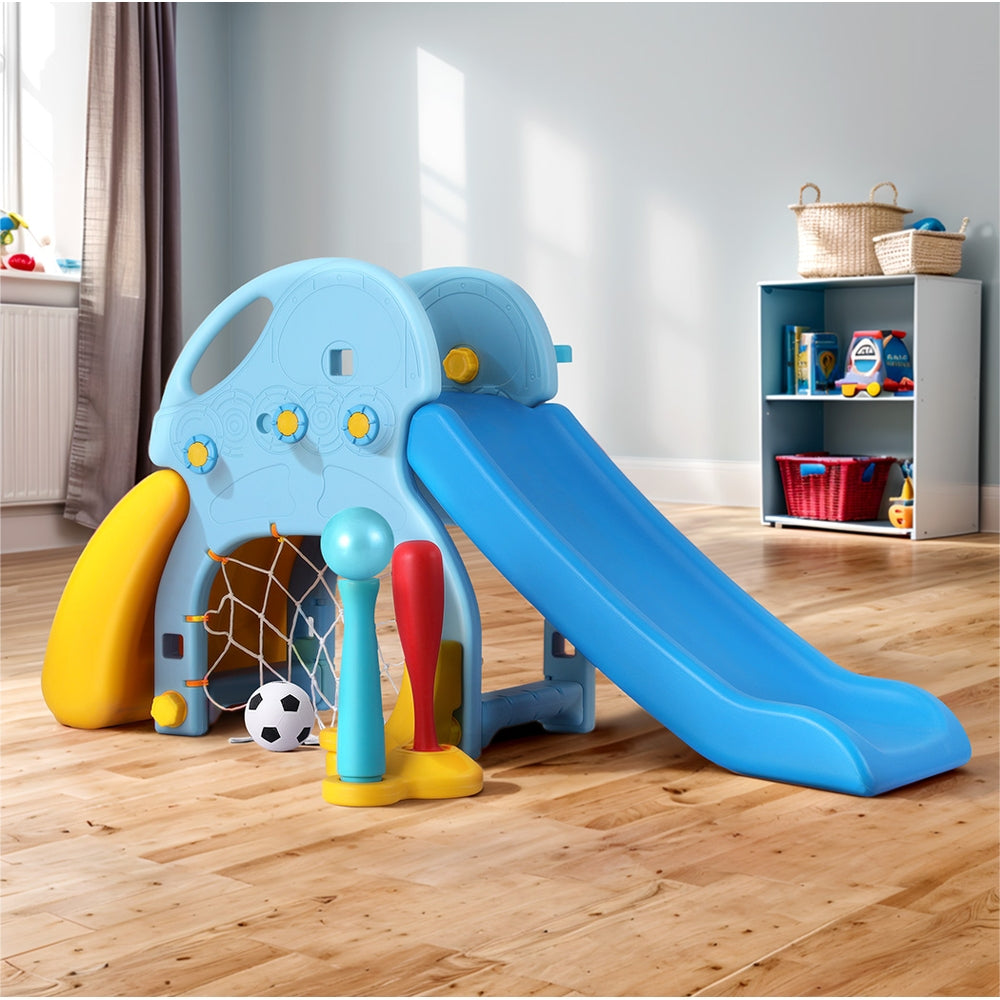 Marlook Kids Slide Set Baseball Bat Basketball Hoop Outdoor Playground 120cm Blue