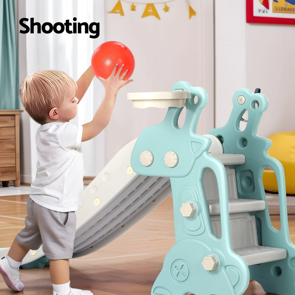 Marlook Kids Slide Set Basketball Hoop Ring Outdoor Playground Toy Deer 140cm Blue