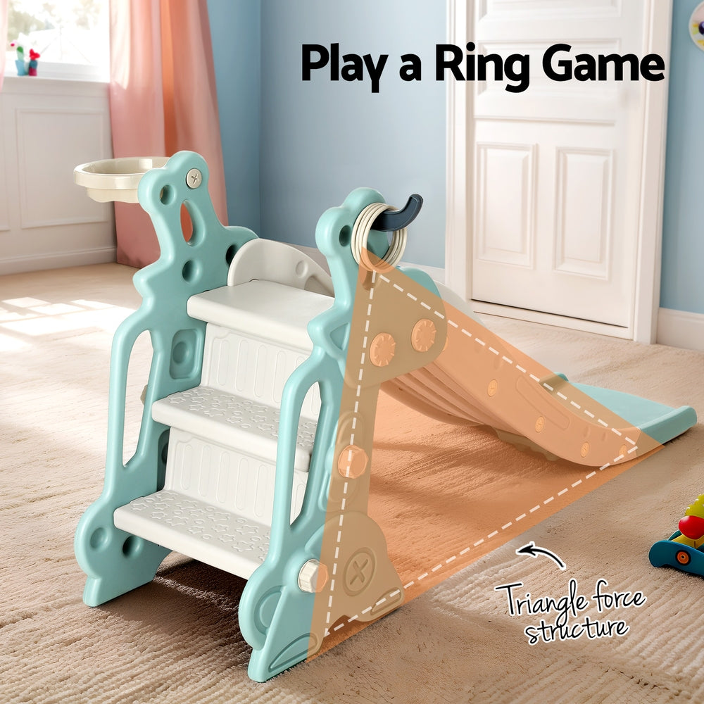 Marlook Kids Slide Set Basketball Hoop Ring Outdoor Playground Toy Deer 140cm Blue