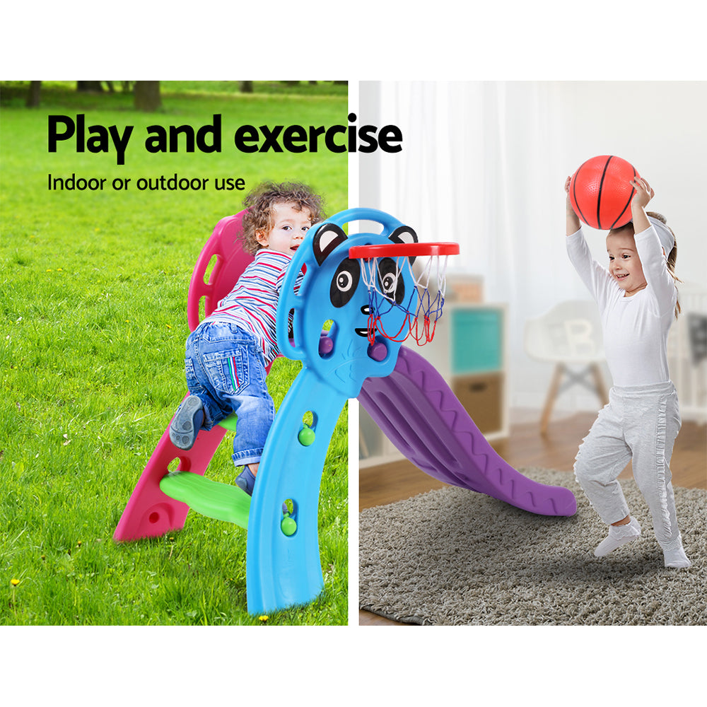 Marlook Kids Slide Set Basketball Hoop Indoor Outdoor Playground Toys 100cm Blue