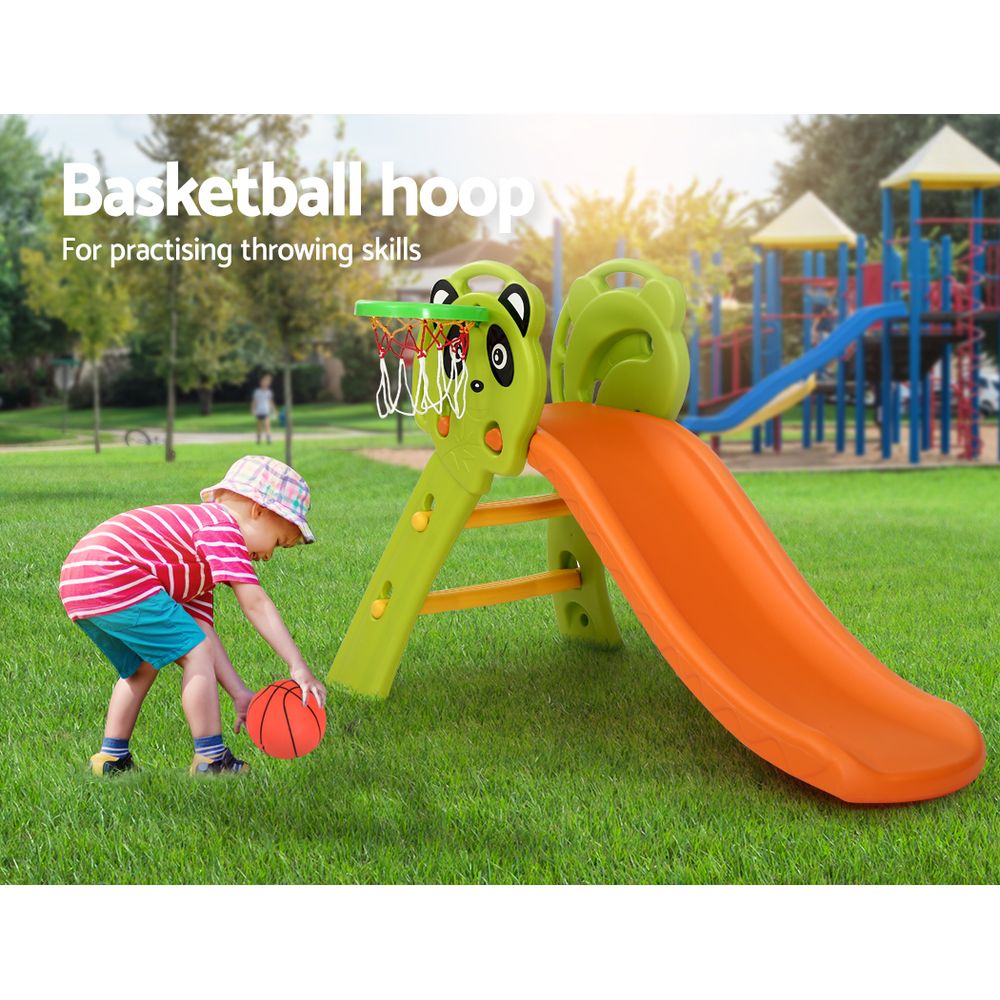 Marlook Kids Slide Set Basketball Hoop Indoor Outdoor Playground Toys 100cm Orange