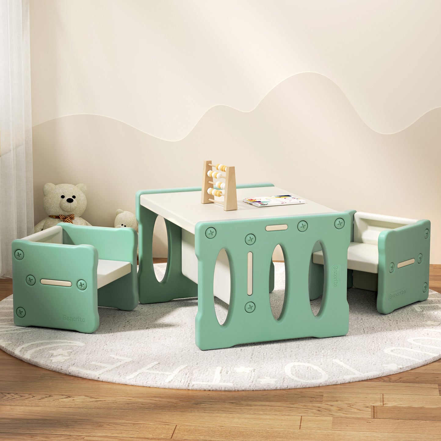 Marlook 3PCS Kids Table and Chairs Set HDPE