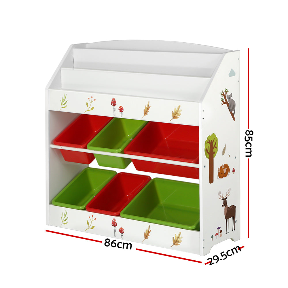Marlook 3 Tiers Kids Bookshelf Storage Children Bookcase Toy Box Organiser Rack 6 Bins