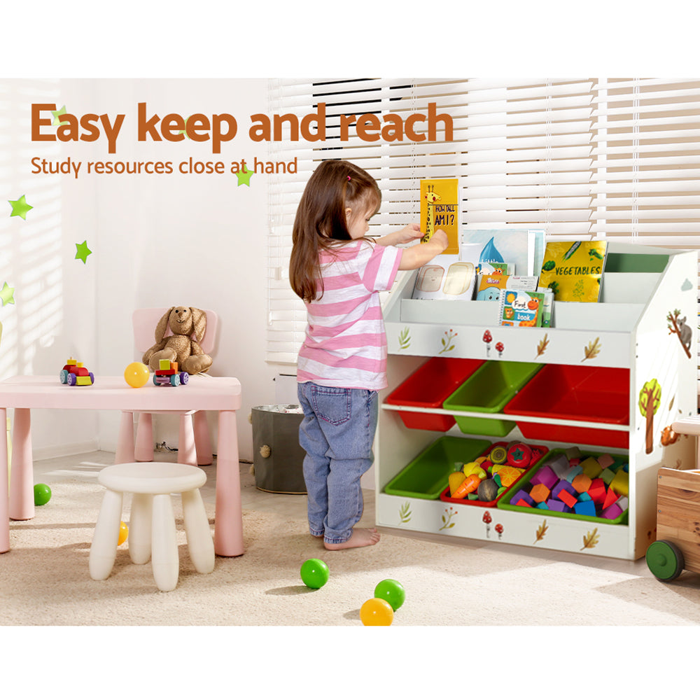 Marlook 3 Tiers Kids Bookshelf Storage Children Bookcase Toy Box Organiser Rack 6 Bins