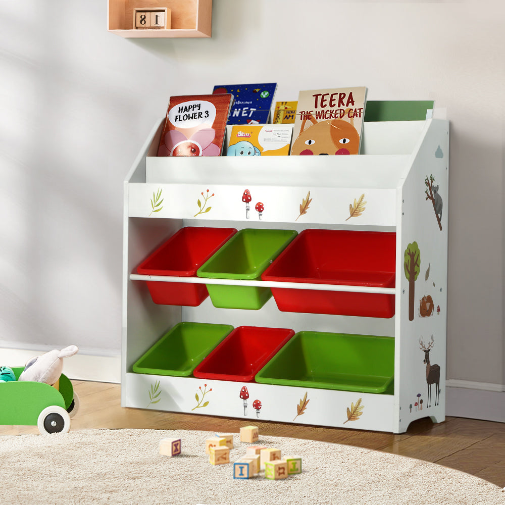 Marlook 3 Tiers Kids Bookshelf Storage Children Bookcase Toy Box Organiser Rack 6 Bins