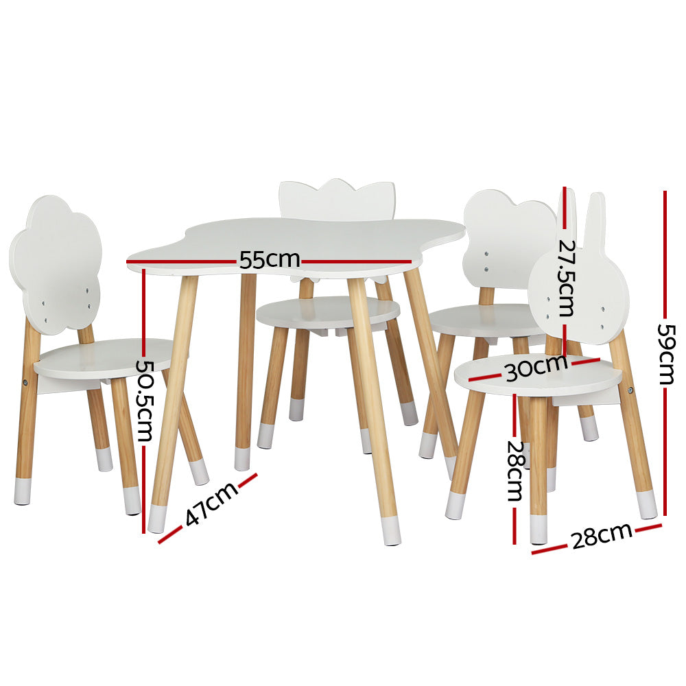Marlook 5PCS Kids Table and Chairs Set Children Activity Study Play Desk White