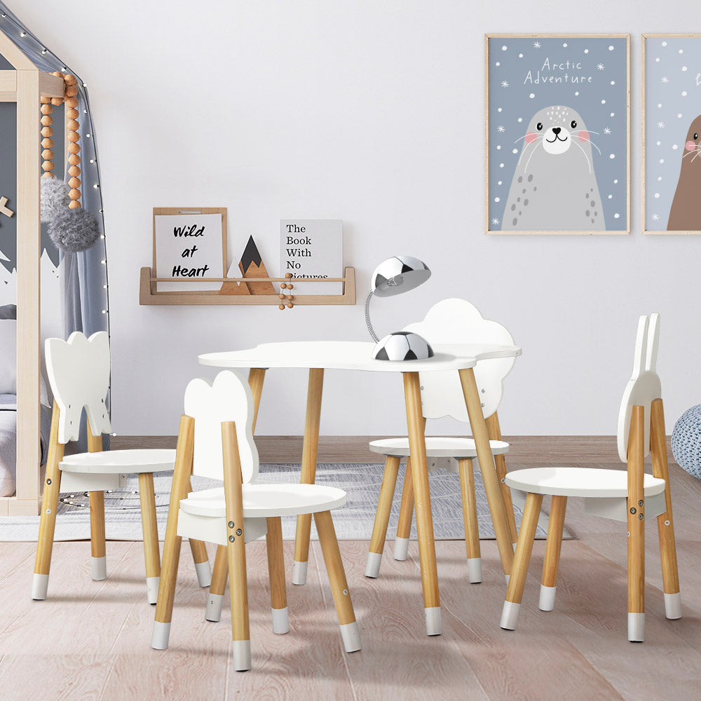 Marlook 5PCS Kids Table and Chairs Set Children Activity Study Play Desk White