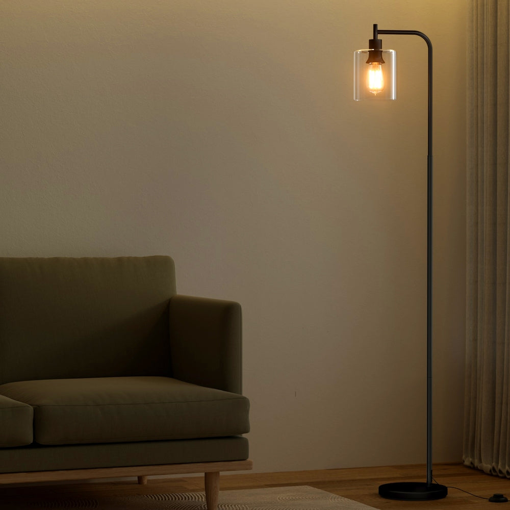 Marlook Floor Lamp Light Stand Modern Home Living Room Office Reading Glass Shade Black