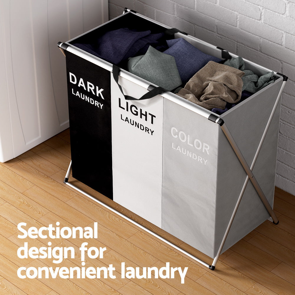 Marlook Laundry Basket Hamper Large Foldable Washing Clothes Storage 3 Sections