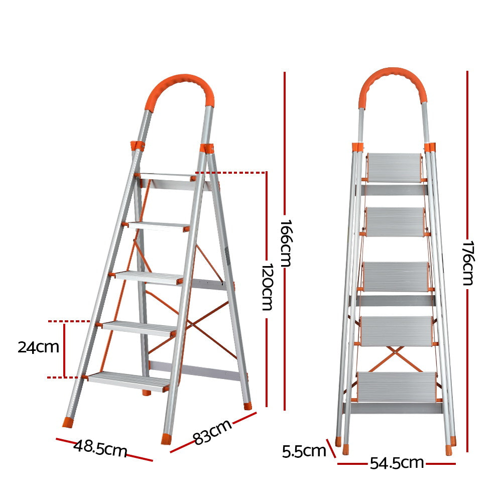 Marlook 5 Step Ladder Multi-Purpose Folding Aluminium Light Weight Non Slip Platform
