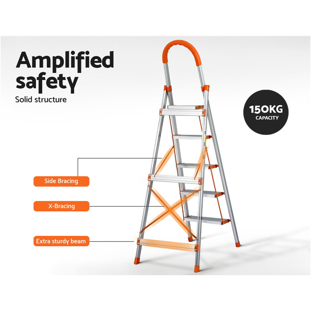 Marlook 5 Step Ladder Multi-Purpose Folding Aluminium Light Weight Non Slip Platform