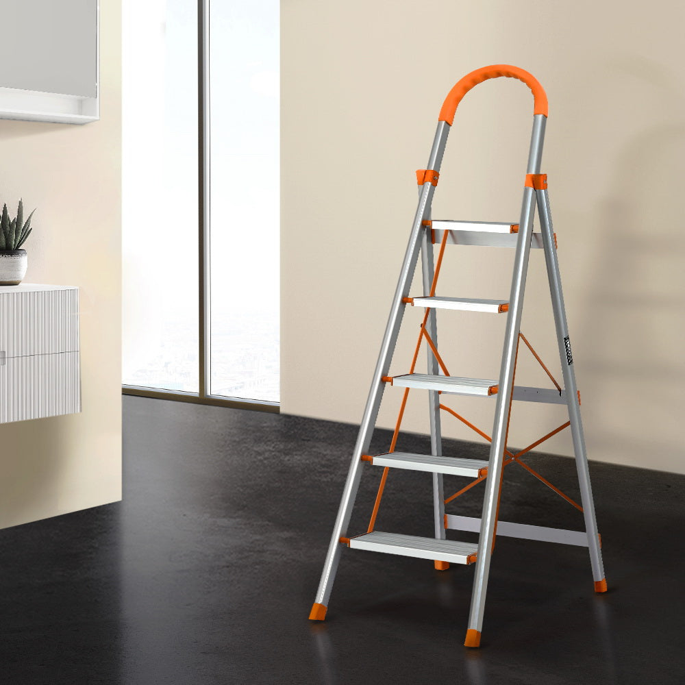 Marlook 5 Step Ladder Multi-Purpose Folding Aluminium Light Weight Non Slip Platform