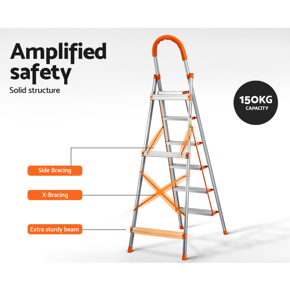 Marlook 6 Step Ladder Multi-Purpose Folding Aluminium Light Weight Non Slip Platform