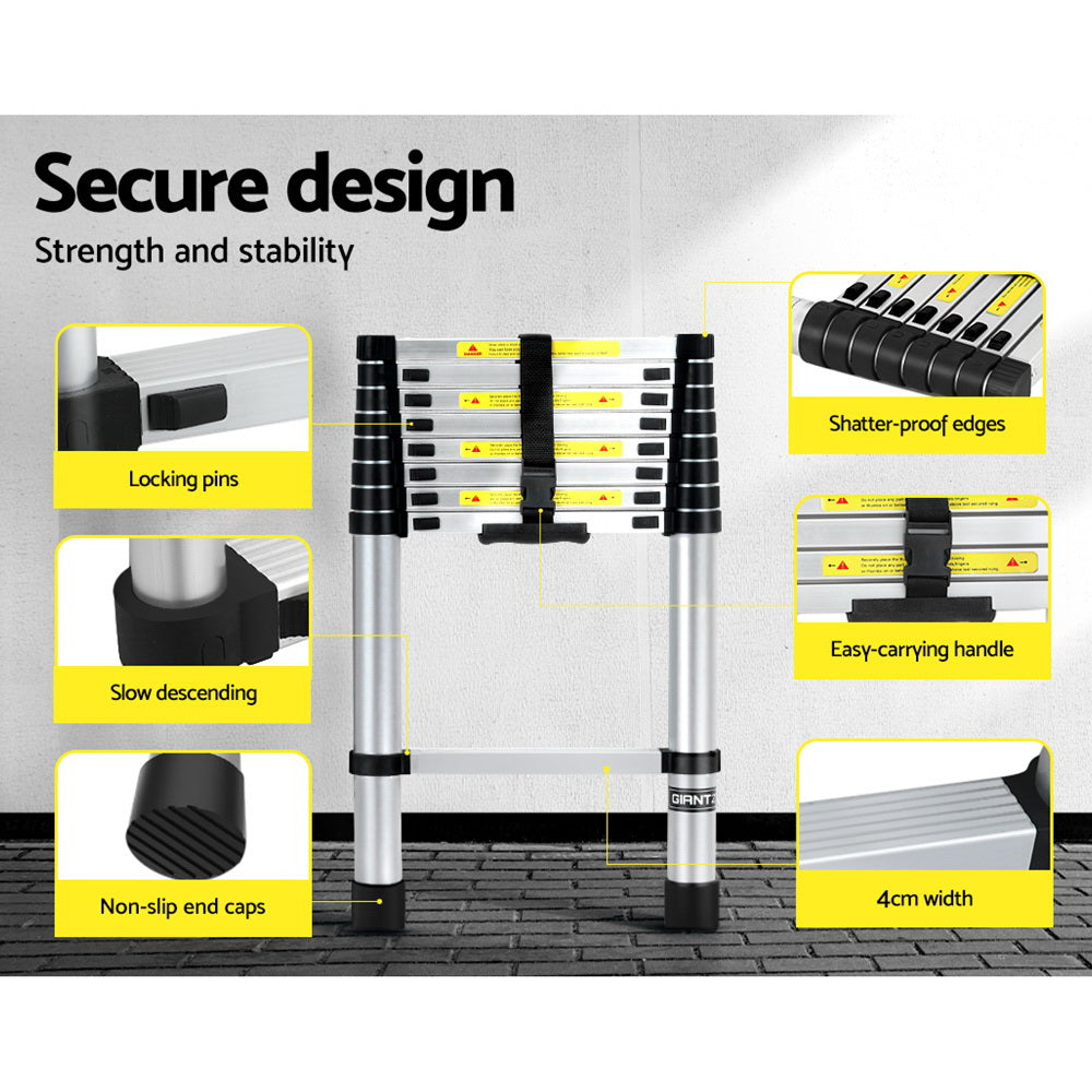 Marlook 2.6M Telescopic Ladder Aluminium Extension Extendable Steps Adjustable Height