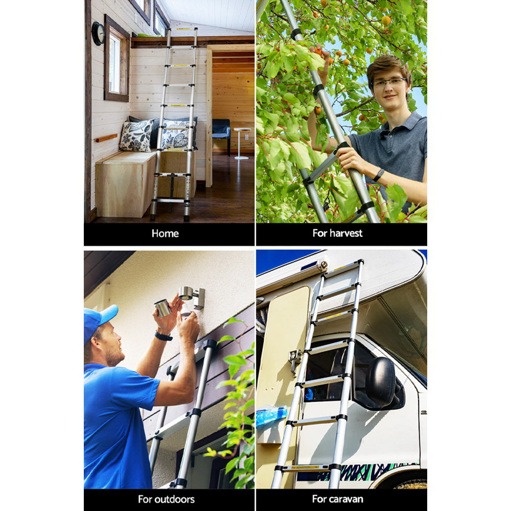 Marlook 2.6M Telescopic Ladder Aluminium Extension Extendable Steps Adjustable Height