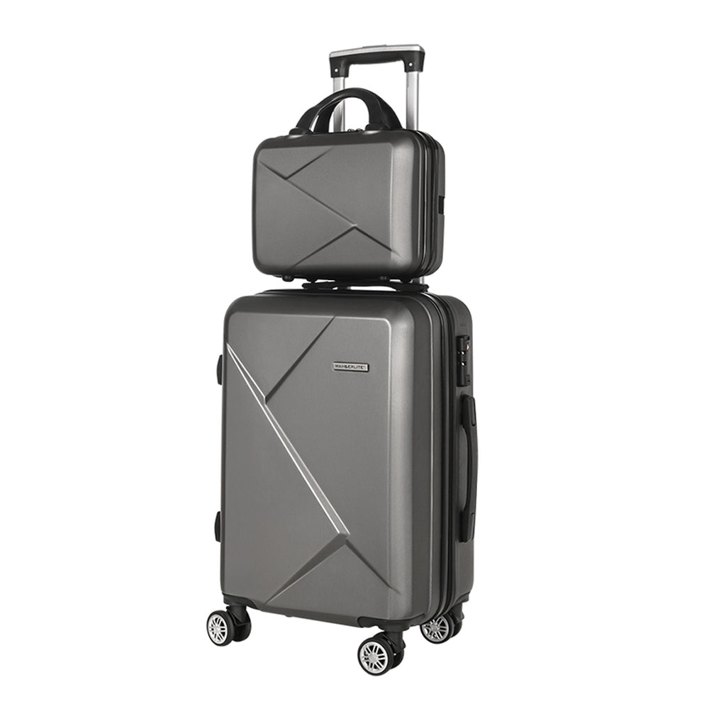 Marlook 2pc Luggage 12" 20" Trolley Travel Suitcase Storage Carry On TSA Lock Dark Grey