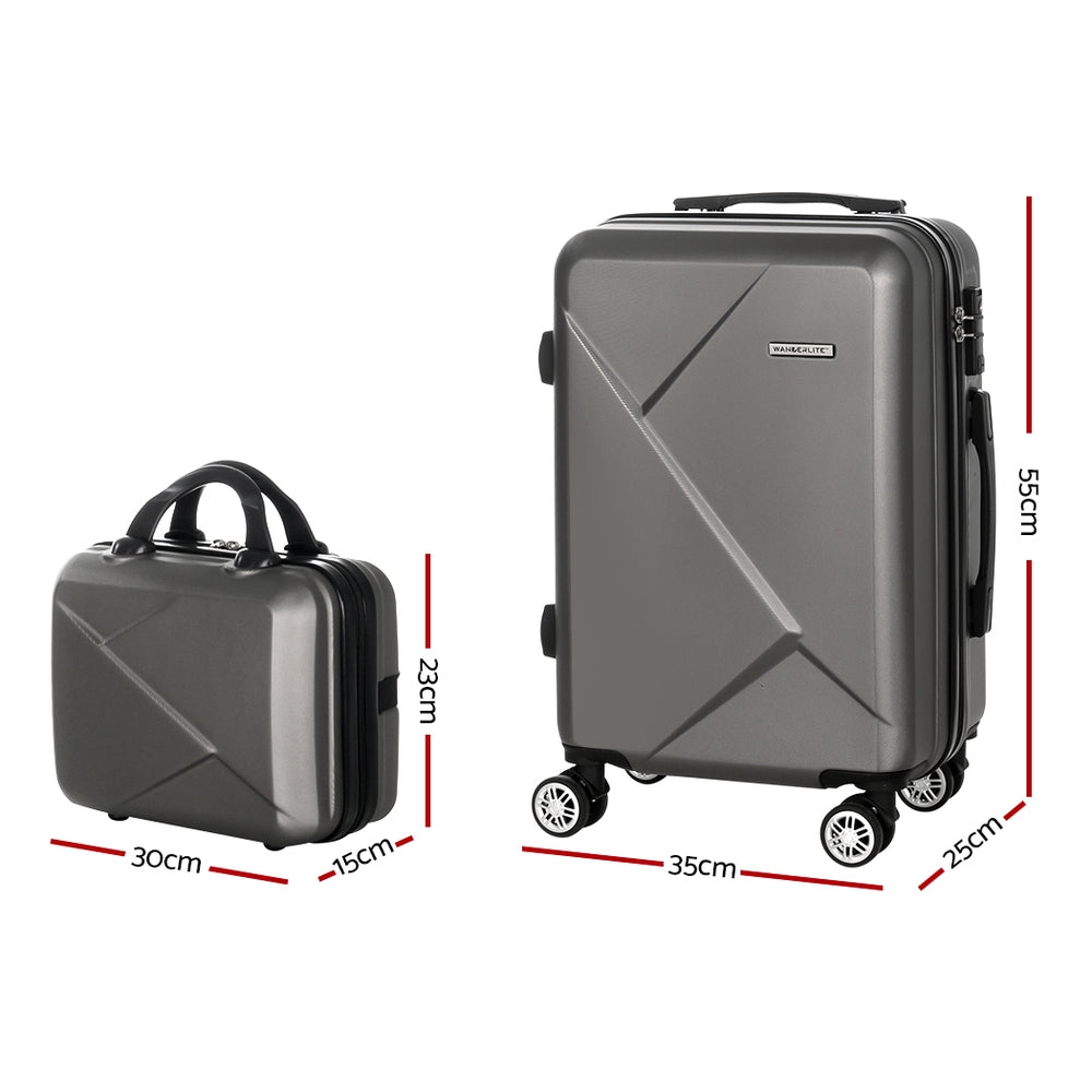 Marlook 2pc Luggage 12" 20" Trolley Travel Suitcase Storage Carry On TSA Lock Dark Grey