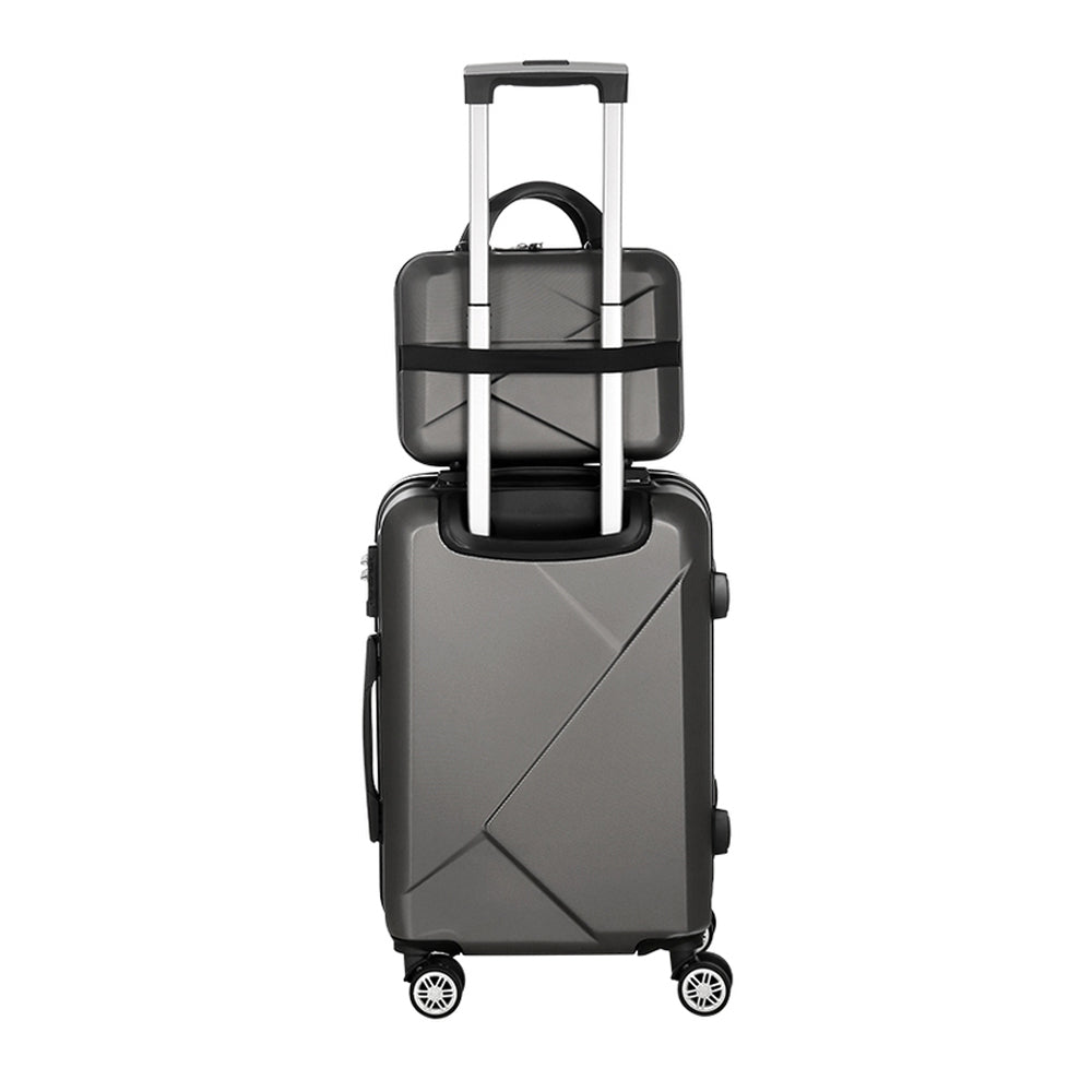 Marlook 2pc Luggage 12" 20" Trolley Travel Suitcase Storage Carry On TSA Lock Dark Grey