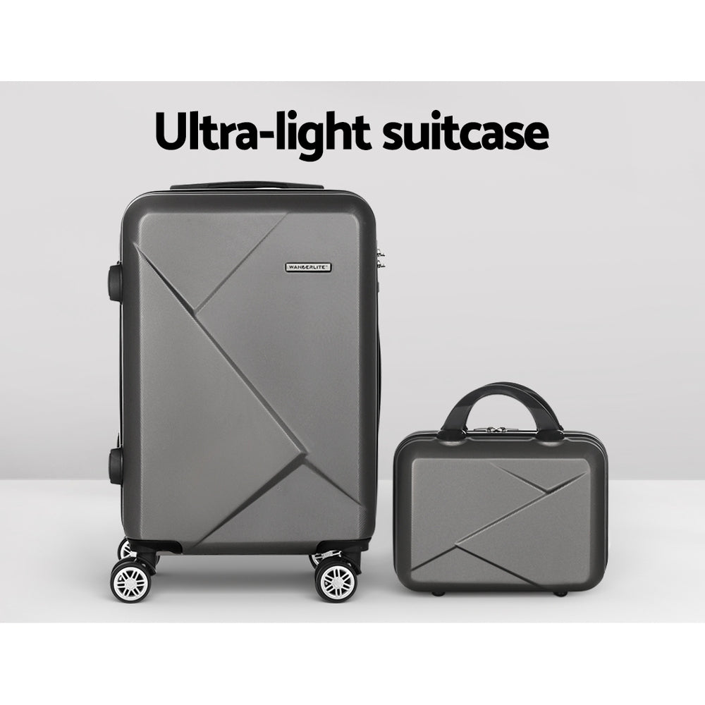 Marlook 2pc Luggage 12" 20" Trolley Travel Suitcase Storage Carry On TSA Lock Dark Grey