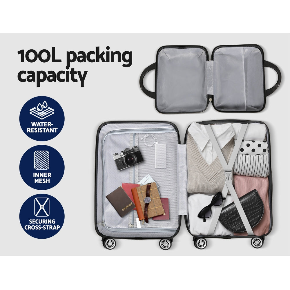 Marlook 2pc Luggage 12" 20" Trolley Travel Suitcase Storage Carry On TSA Lock Dark Grey