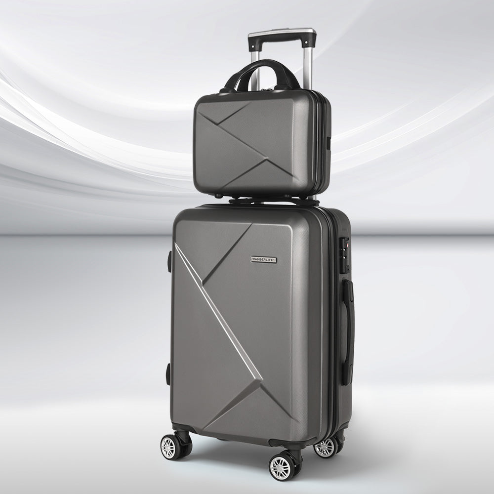 Marlook 2pc Luggage 12" 20" Trolley Travel Suitcase Storage Carry On TSA Lock Dark Grey